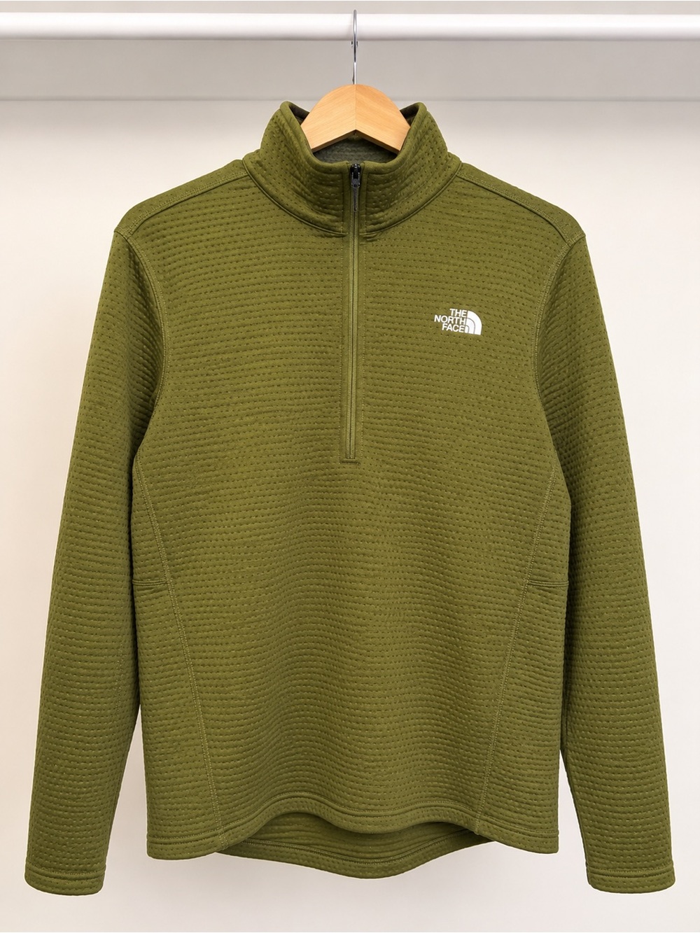 The North Face Men's Olive Green Quarter-Zip Fleece Pullover, Large
